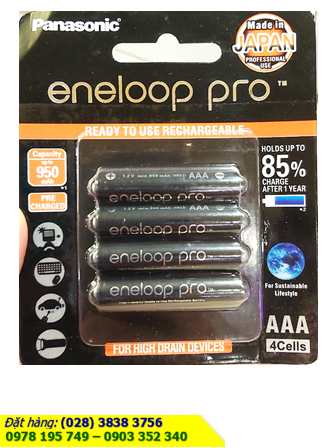 Pin sạc AAA Panasonic Eneloop Pro BK-4HCCE/4BT - AAA950mAh - 1,2V ( vỉ màu đen)