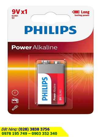 Pin Philips 6LR61P1B/97; Pin 9v Alkaline Philips 6LR61P1B/97 chính hãng (Loại Vỉ 1viên)