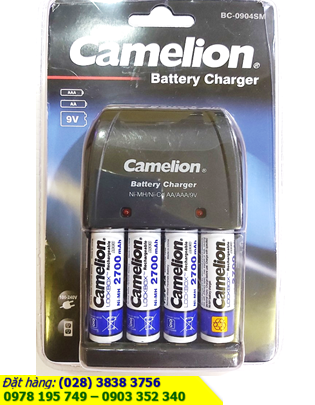 Bộ sạc 4 pin AA, AAA Camelion BC-0904SM kèm sẳn 4 pin sạc Camelion Lockbox AA2700mAh 1.2V| hàng có sẳn