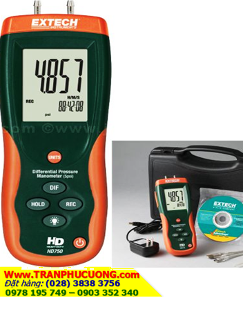 EXTECH HD750; Áp kế/ đo Chênh áp 5PSI bằng đường ống _Extech HD750 Differential Pressure Manometer (5psi) | HÀNG CÓ SẲN