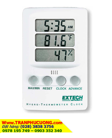 Extech 445702 Hygro-Thermometer Clock with Humidity 10 to 85%, Temp 14 to 140°F or -10 to 60°C,  Accuracy  ±6%RH; ±1.8°F, ±1°C