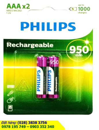Philips R03B2A95/97, Pin sạc AAA 1.2v Philips R03B2A95/97 (950mAh) chính hãng /Vỉ 2viên
