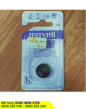 Pin Maxell CR1632; Pin 3v lithium Maxell CR1632 _Cell in Japan (MẪU MỚI _loại Vỉ 1viên)