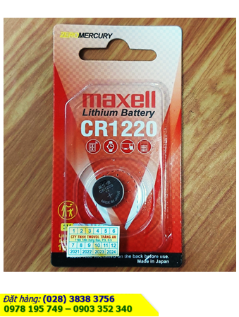 Maxell CR1220; Pin 3v lithium Maxell CR1220 1BS PRO (Xuất xứ NHẬT) Loại Vỉ 1viên