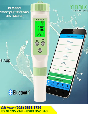 BLE-9901, Bút đo TDS/PH/TEMP BLE-9901 (đo pH, EC, TDS, Nhiệt độ) có chức năng Bluetooth truyền tải dữ liệu /Bảo hành 06 tháng |HÀNG CÓ SẲN