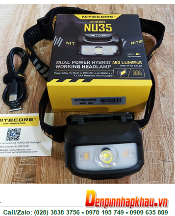 Nitecore NU35, Đèn pin đội đầu/ đeo trán Nitecore NU35 XP-G3 S3 Với cổng USB chính hãng /HÀNG CÓ SẲN