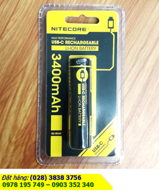 Nitecore NL1834R - Pin sạc 18650 lithium 3.7v Nitecore NL1834R 3400mAh 11.4Wh /thân Pin có cổng sạc USB Type C