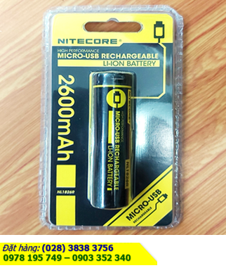 Nitecore NL1826R _ Pin sạc 18650 Lithium Li-ion 3.7v Nitecore NL1826R 2600mAh 9.62Wh (Thân Pin có cổng sạc USB Type C)