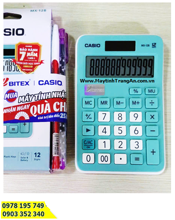 Casio MX-12B (vỏ màu xanh), Máy tính tiền Casio MX-12B (loại 12 số Digits), Bảo hành 07 năm /CÒN HÀNG