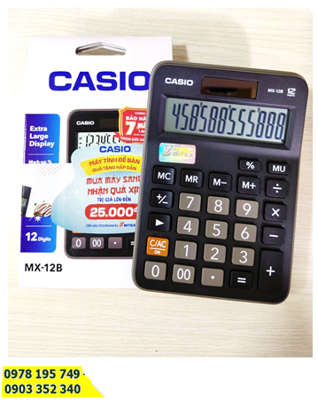 Casio MX-12B (vỏ màu xanh), Máy tính tiền Casio MX-12B (loại 12 số Digits), Bảo hành 07 năm /CÒN HÀNG